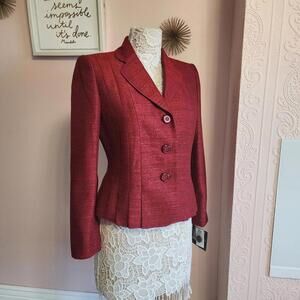 NWT LeSuit Red textured poly unique blazer jacket 8 Petite